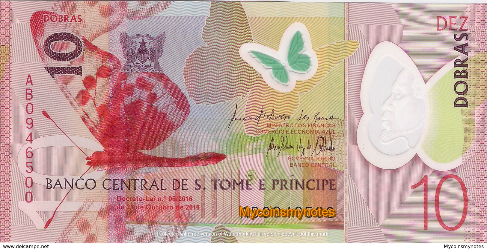 SÃO TOMÉ And PRÍNCIPE, 10 Dobras, P71, 2016 (2018), Prefix AB UNC - Sao Tome And Principe