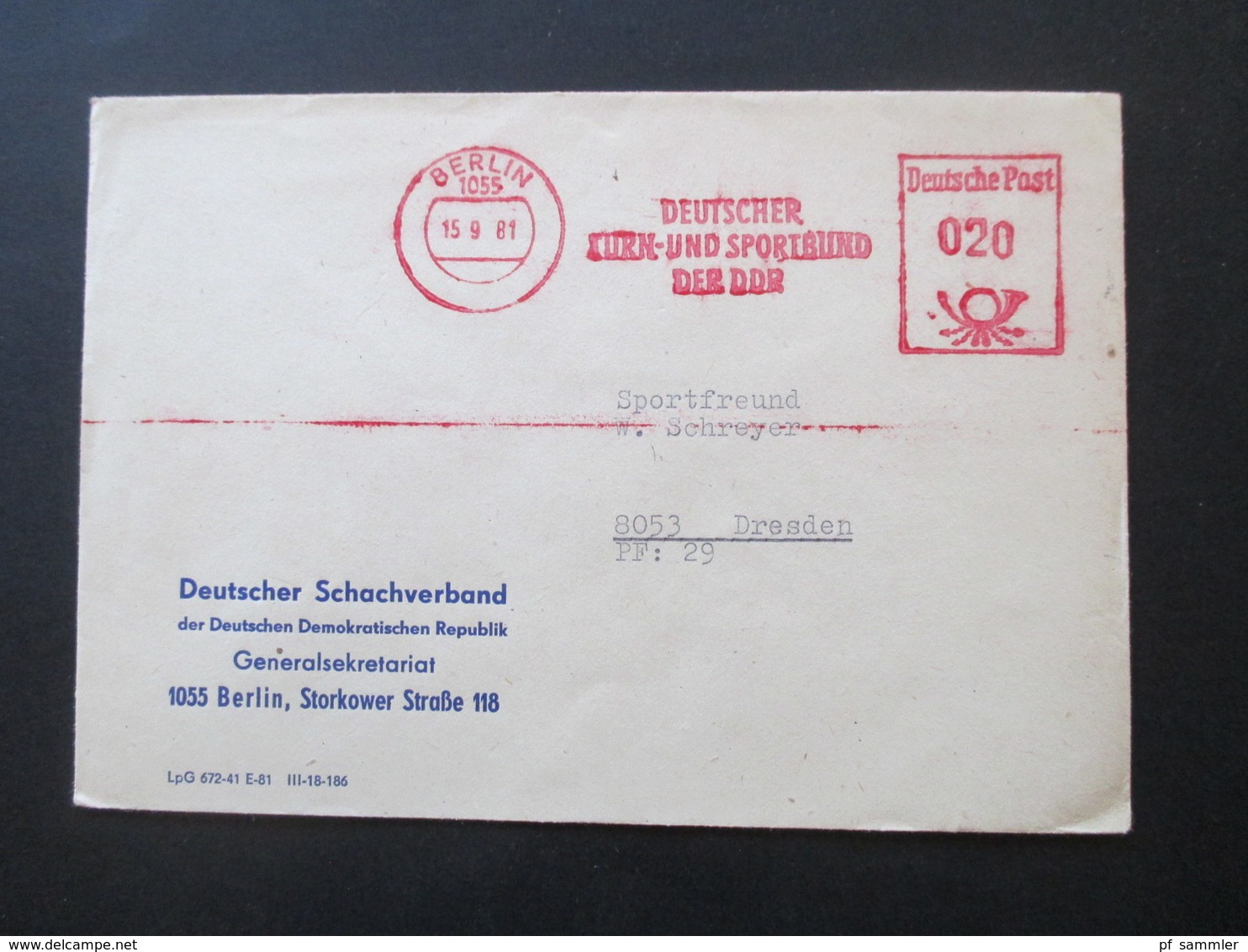 DDR 1981 Roter Freistempel Deutscher Turn Und Sportbund Der DDR Generalsekretariat Nach Dresden - Cartas & Documentos