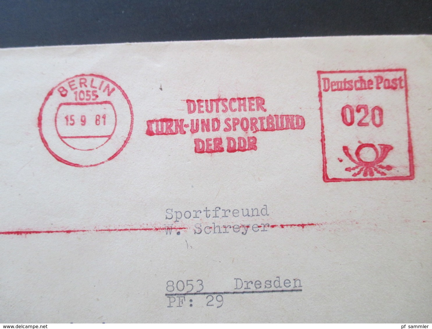 DDR 1981 Roter Freistempel Deutscher Turn Und Sportbund Der DDR Generalsekretariat Nach Dresden - Lettres & Documents