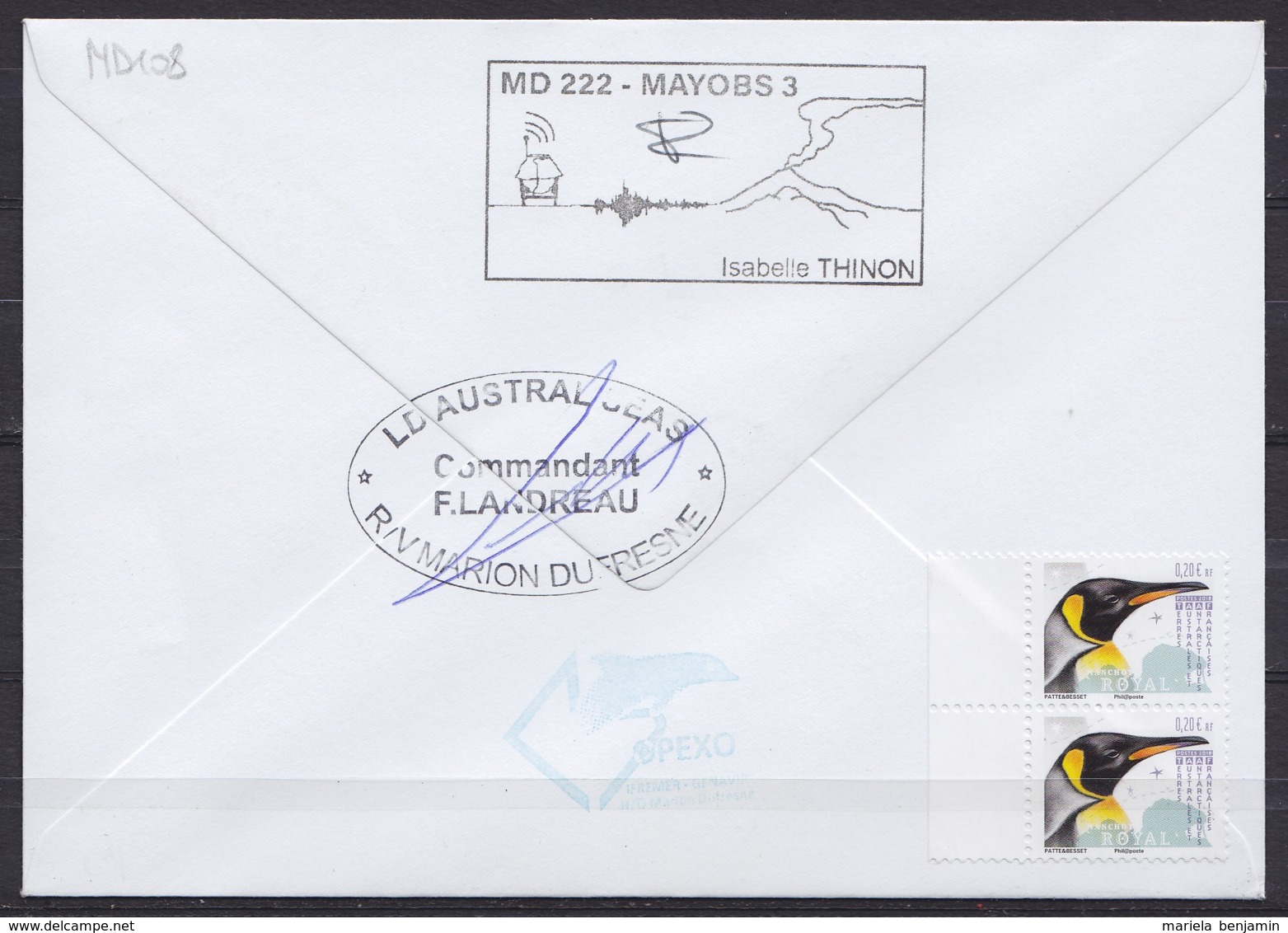 TAAF - La Réunion - Bateau MARION DUSFRESNE - Cachets Opérations MD223 / MAYOBS 4 - Flam. Le Port 05-08-2019 - Lettres & Documents