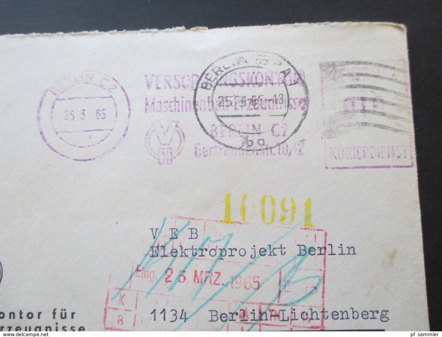 DDR 1965 ZKD Violetter Freistempel Versorgungskontor Maschinenbau Erzeugnisse Nach Berlin Lichtenberg Mit Ank. Stempel - Storia Postale