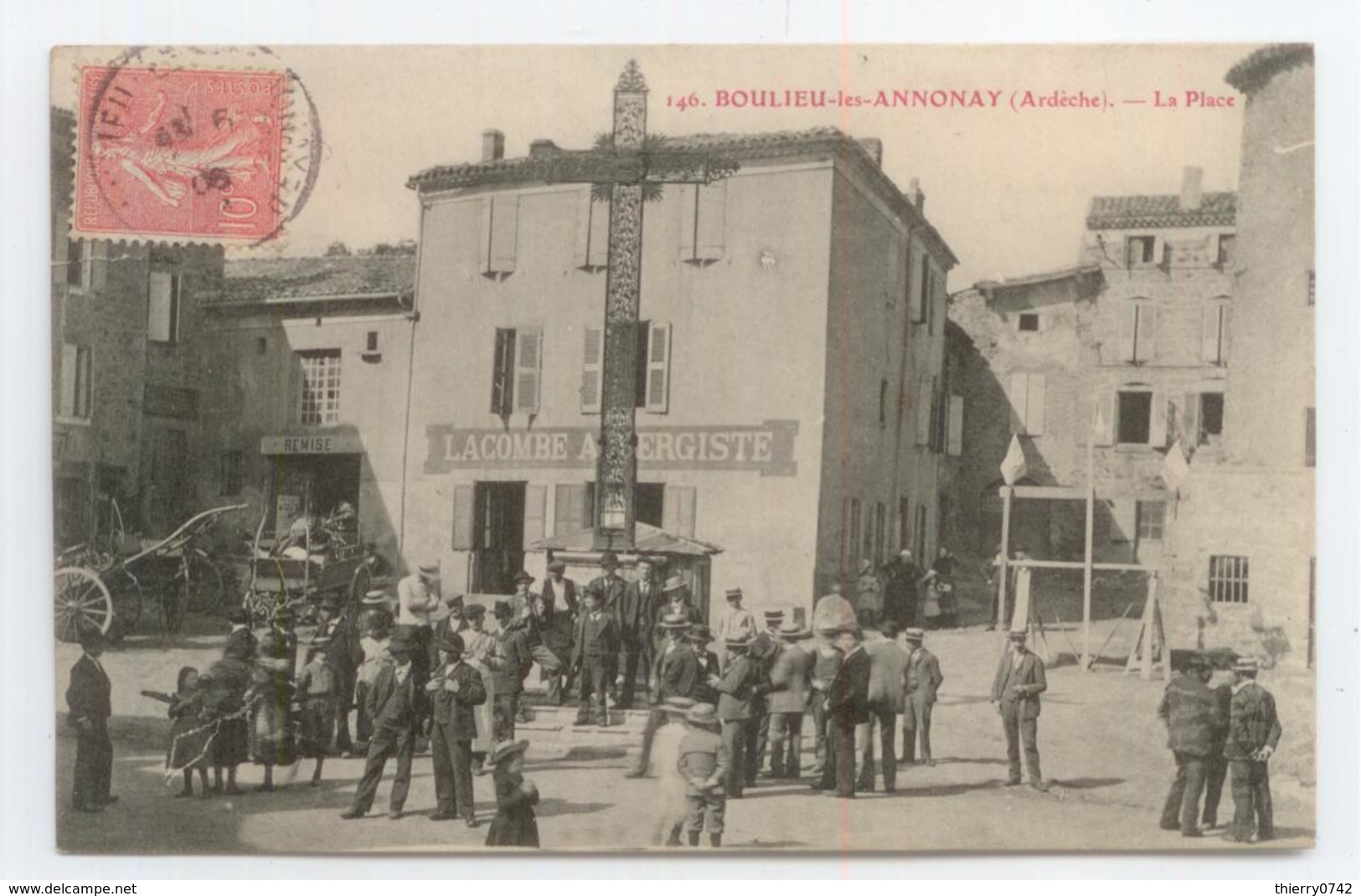 CPA 1908 ARDECHE BOULIEU ANNONAY GROS PLAN ANIME LA PLACE AUBERGE VOIR DETAILS - Other & Unclassified