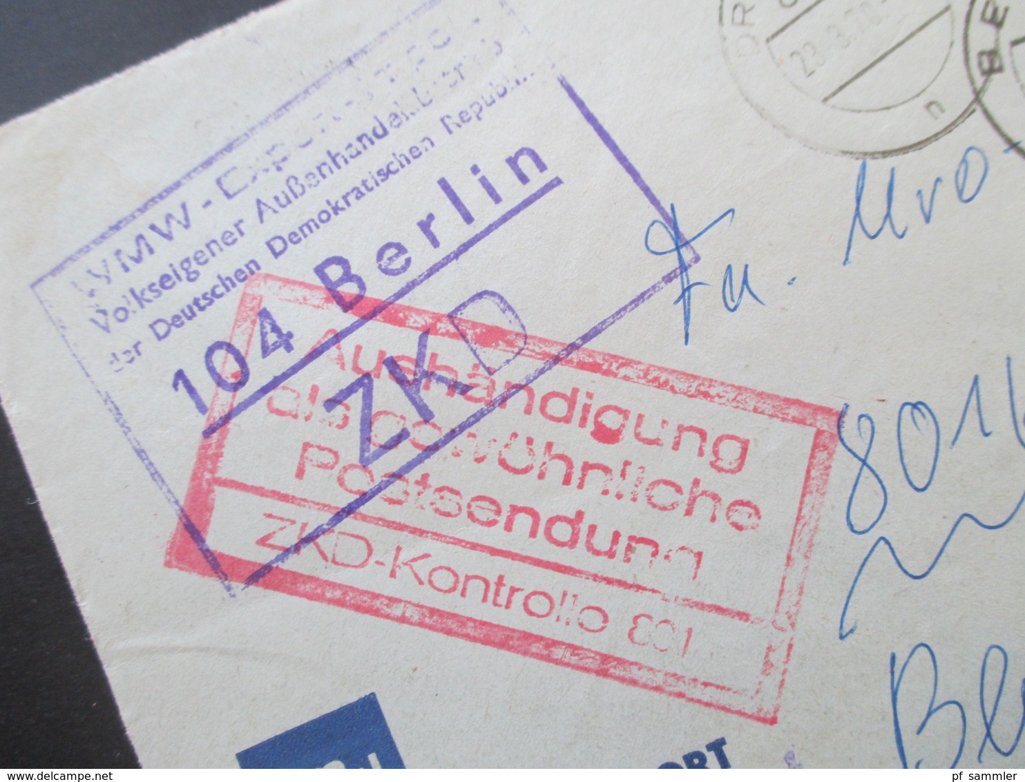 DDR 1970 ZKD WMW Export - Import Volskeigener Außenhandelsbetrieb Der DDR Aushändigung Als Gewöhnliche Postsendung - Cartas & Documentos