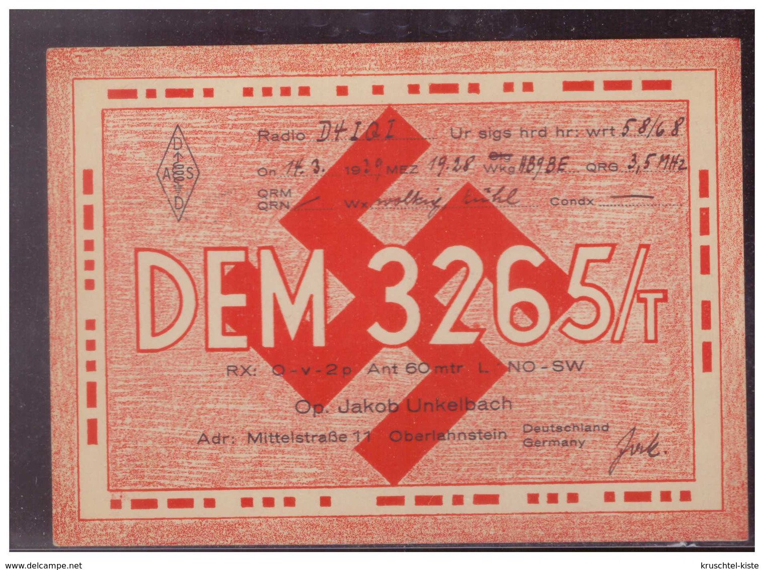 Dt-Reich (009371) Funkkarte Oberlahnstein Vom 14.3.1939, Gelaufen - Briefe U. Dokumente