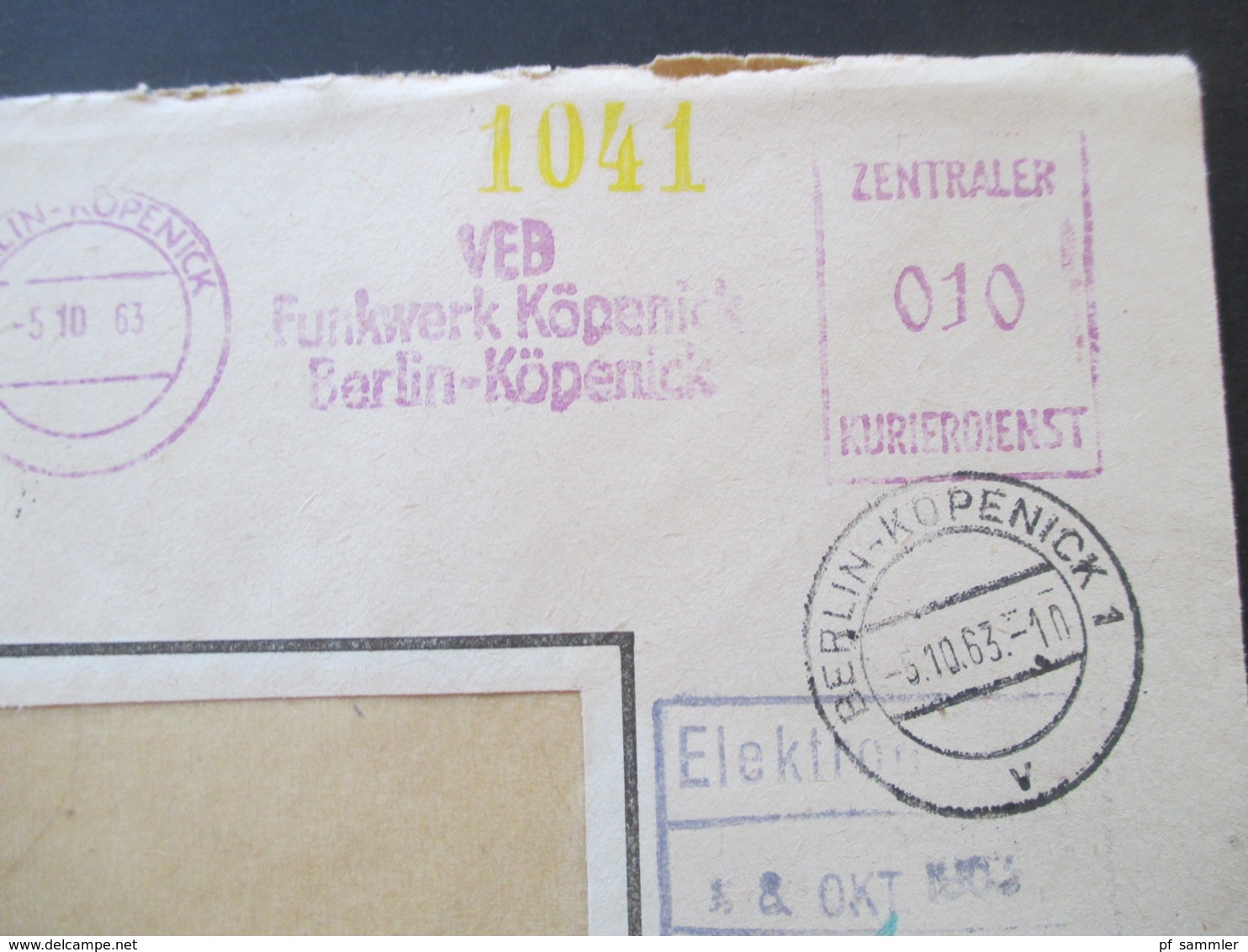 DDR 1963 ZKD Violetter Freistempel VEB Funkwerk Köpenick Berlin Köpenick Nach Berlin Lichtenberg 1 Mit Ank. Stempel - Briefe U. Dokumente