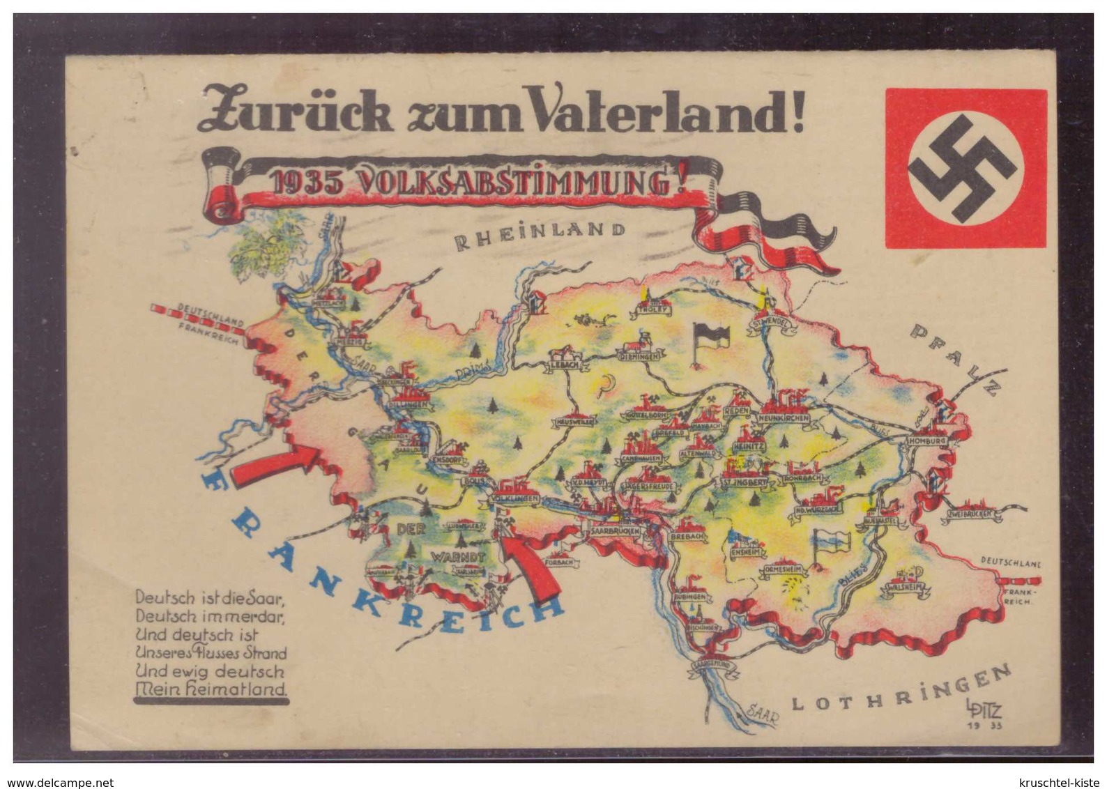 Dt.- Reich (009372) Propagandakarte Zurück Zum Vaterland Doppelkarte Volksabstimmung 1935 Saarland, Gelaufen Saarbrücken - Storia Postale