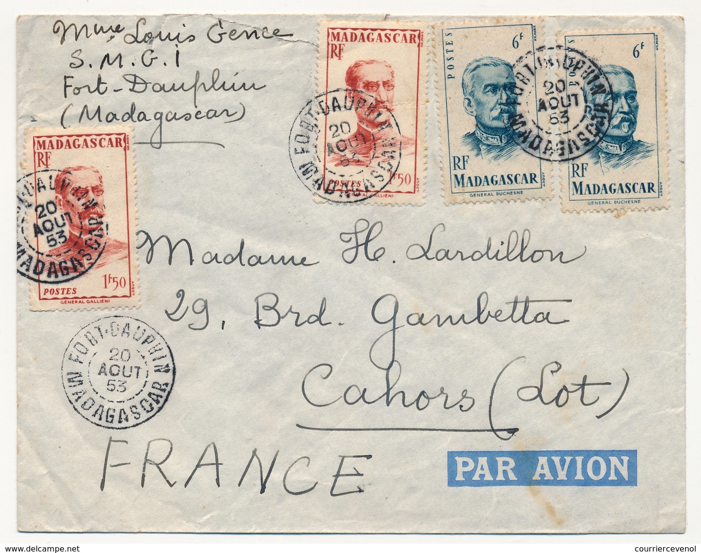 MADAGASCAR - Enveloppe Affr Composé - Fort-Dauphin - 20 Aout 1953 - Cartas & Documentos