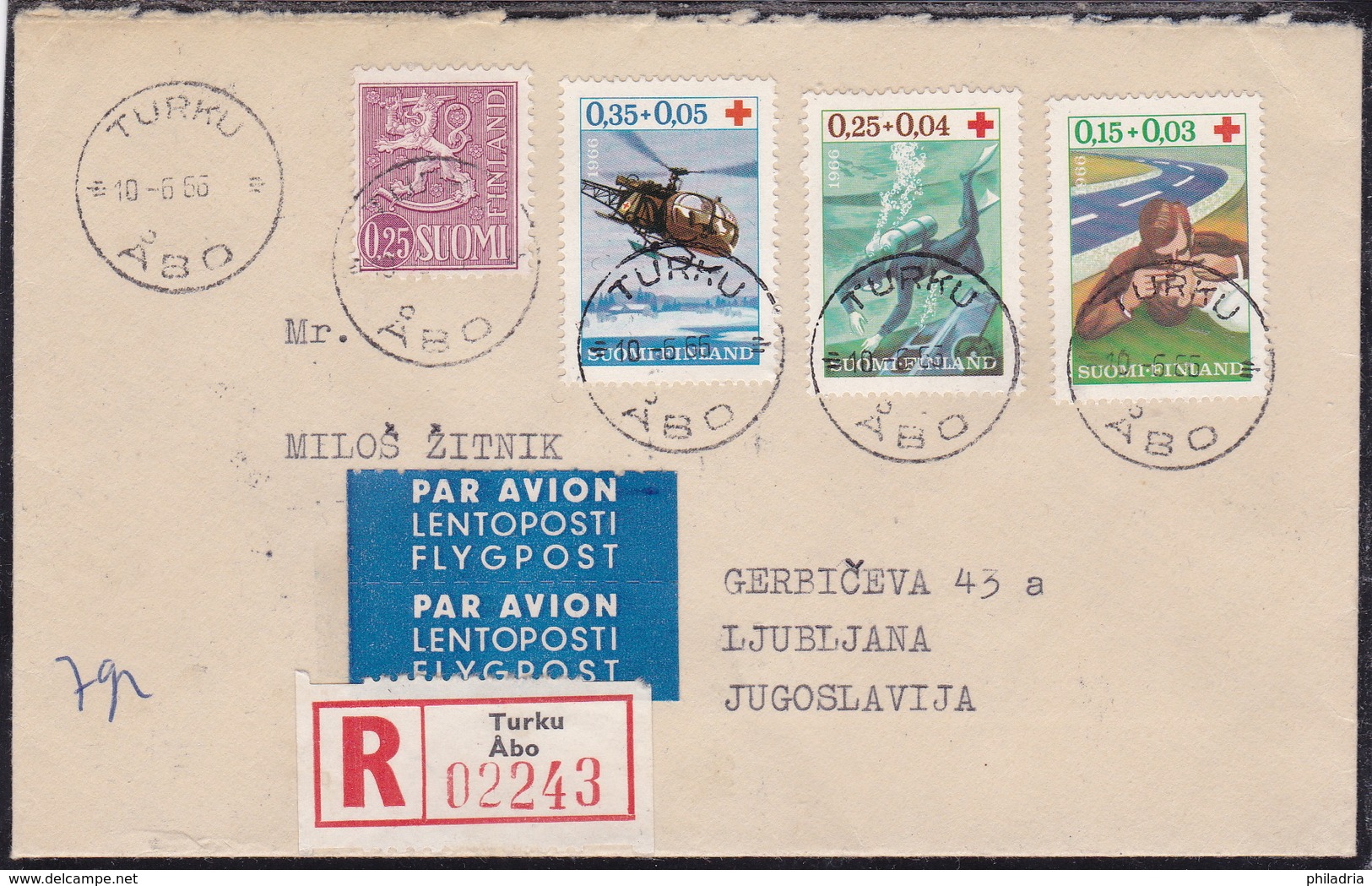 Finland, Red Cross, 1966, FDC, Sent Registered Airmail To Yugoslavia - Croce Rossa