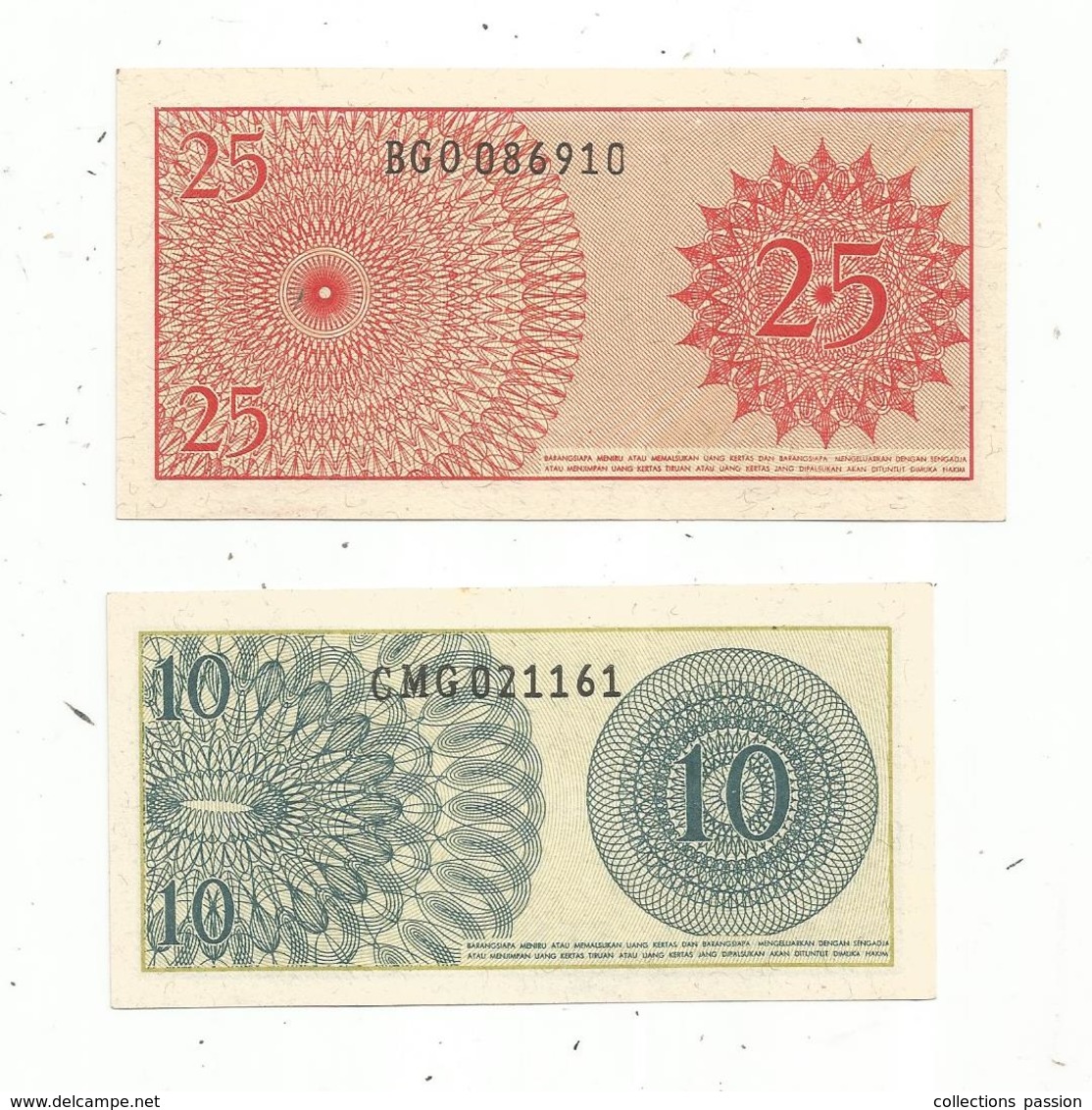 Billet , Bank INDONESIA , 10 Et 25 Sen ,1964 ,  2 Scans , Unc  LOT DE 2 BILLETS - Indonésie