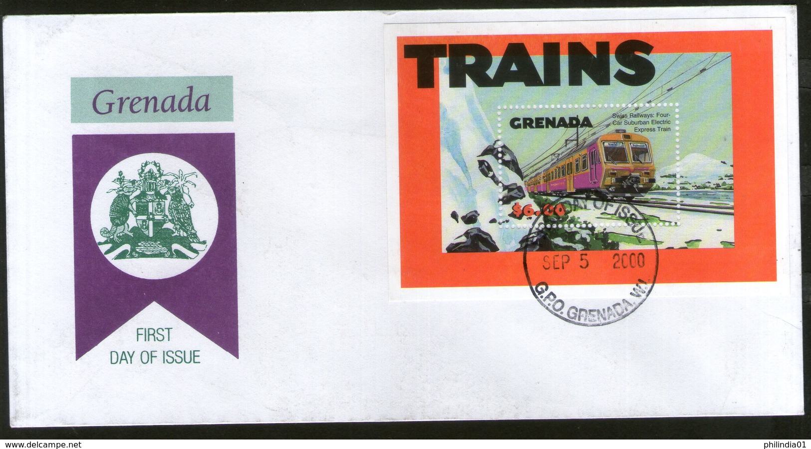 Grenada 2002 Trains Locomotive Railway Sc 3043 M/s FDC # 7084 - Trains