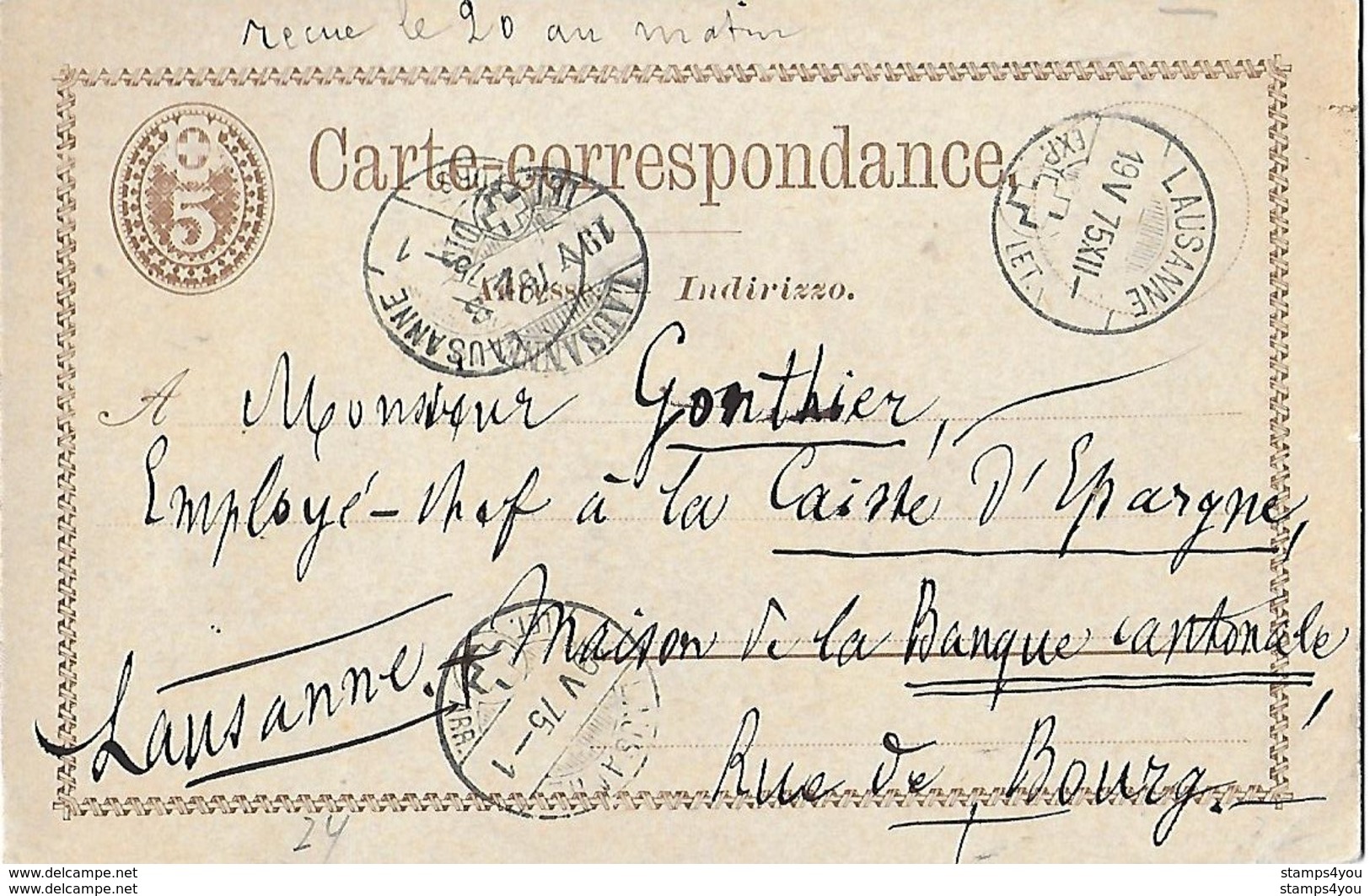 162 - 26 - Entier Postal Avec Superbes Cachets à Date Lausanne 1875 - Interi Postali