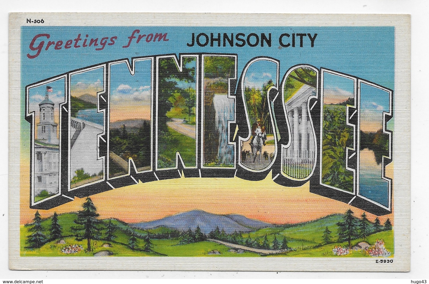 (RECTO / VERSO) JOHNSON CITY EN 1947 - GREETINGS FROM - BEAU TIMBRE - FORMAT CPA VOYAGEE - Johnson City