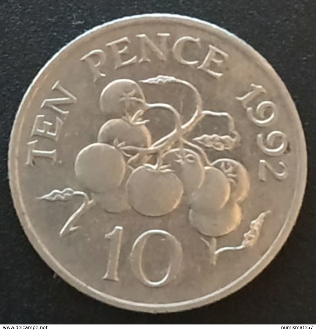 GUERNESEY - 10 PENCE 1992 - Elizabeth II - 3eme Effigie, Petit Module - KM 43.2 - TEN PENCE - GUERNSEY - Guernesey