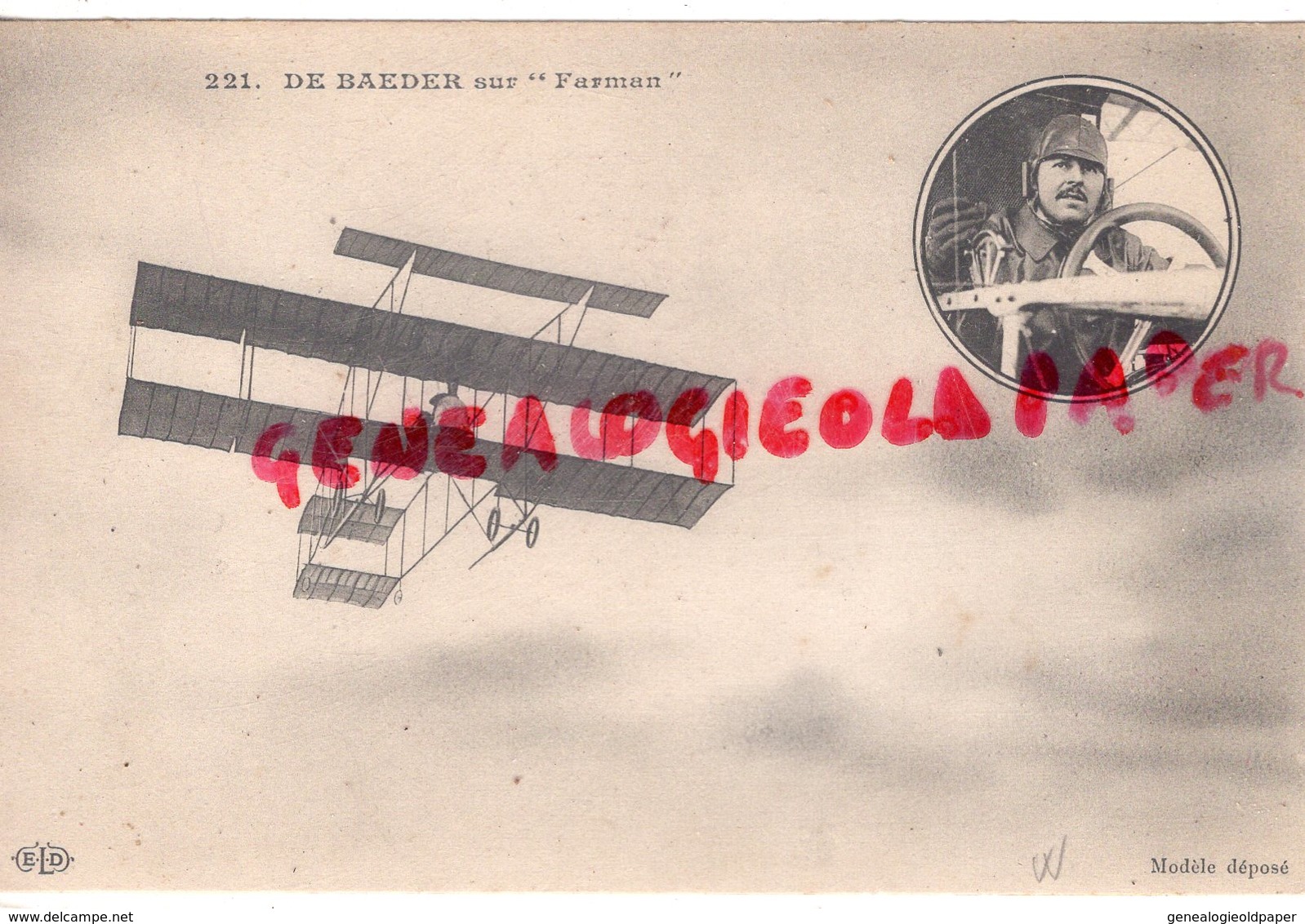 AVIATION - DE BAEDER SUR FARMAN - AVION  AVIATEUR - Aviateurs