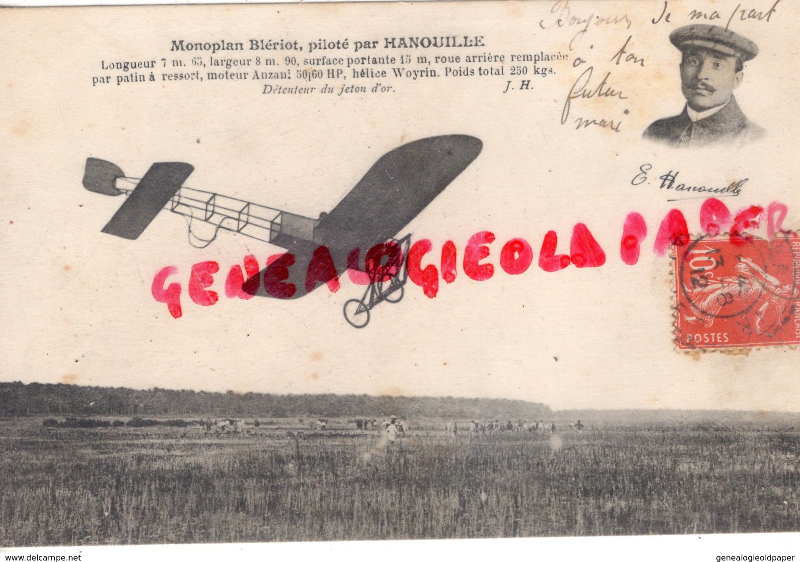 AVIATION - MONOPLAN BLERIOT PILOTE PAR HANOUILLE - AVION - Flieger