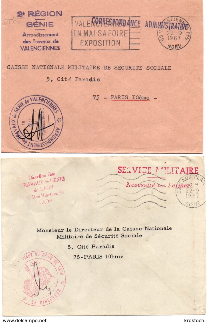 Génie 1967 - Laon & Valenciennes - Direction Des Travaux - Armée De Terre - Bolli Militari A Partire Dal 1900 (fuori Dal Periodo Di Guerra)