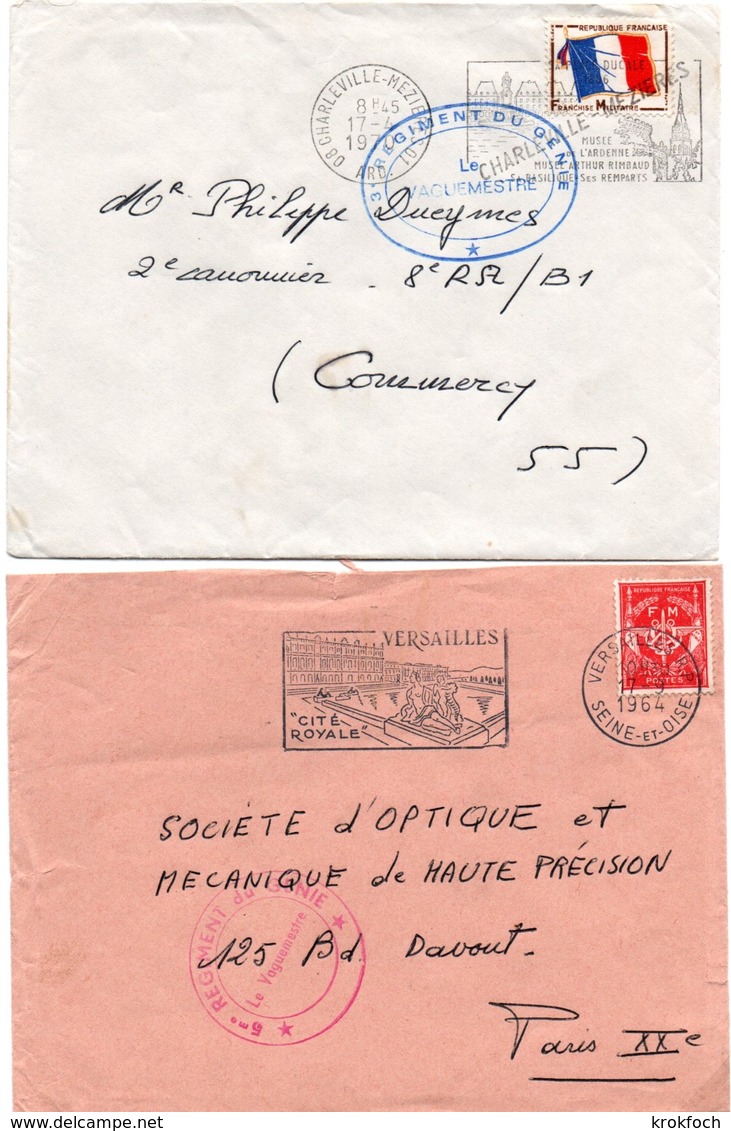 3ème & 5ème Régiment Du Génie 1964 & 1970 - Versailles & Charleville-Mezières - Armée De Terre - Military Postmarks From 1900 (out Of Wars Periods)