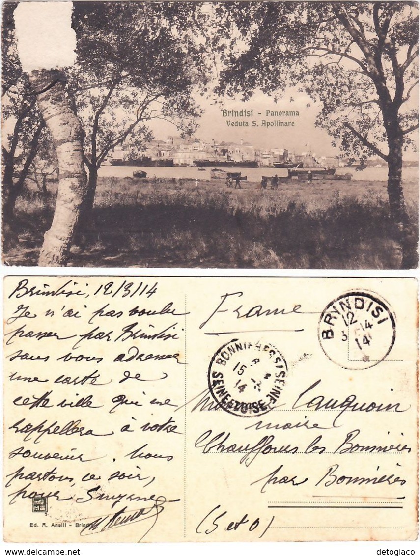 BRINDISI - PANORAMA - VEDUTA S. APOLLINARE - VIAGG. 1914 -80599- - Brindisi