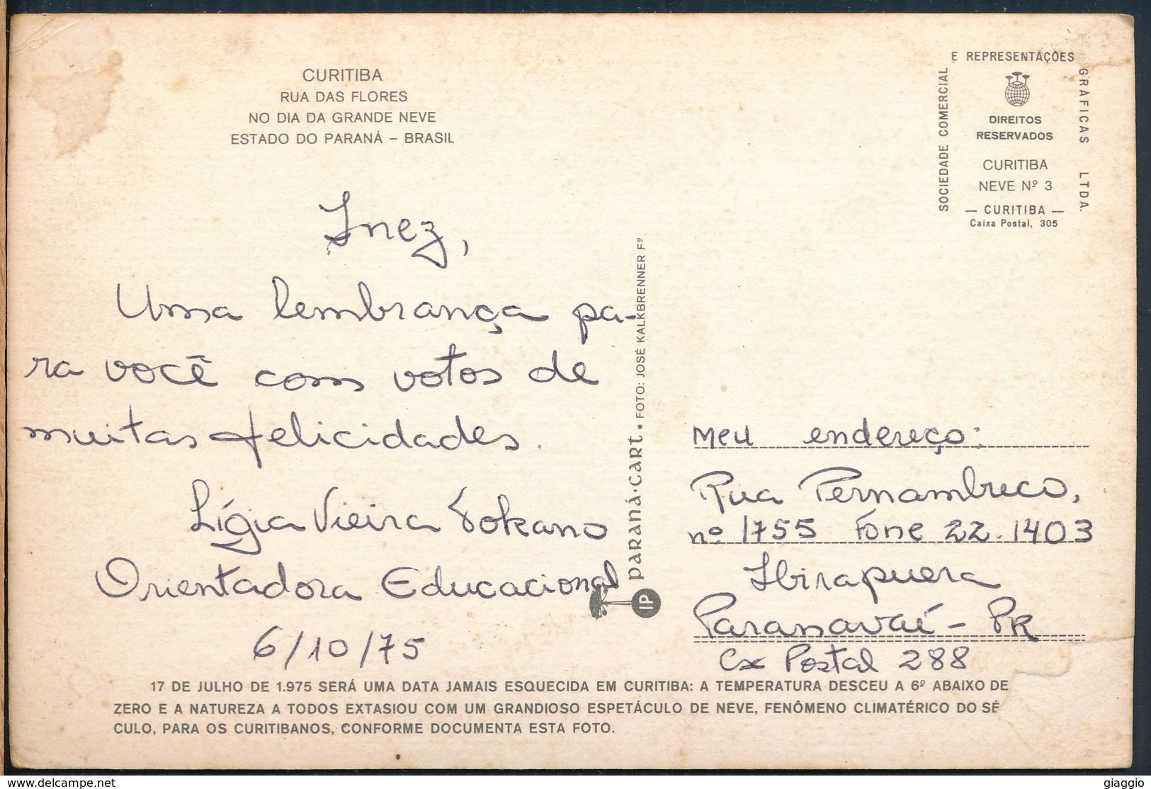 °°° 19908 - BRASIL - CURITIBA - RUA DAS FLORES - 1975 °°° - Curitiba