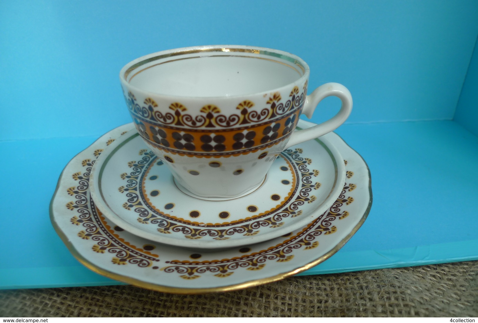 Old VTG USSR Soviet Latvia RIGA RPR Cup Saucer Plate Set Porcelain Ornament Mark - Altri & Non Classificati