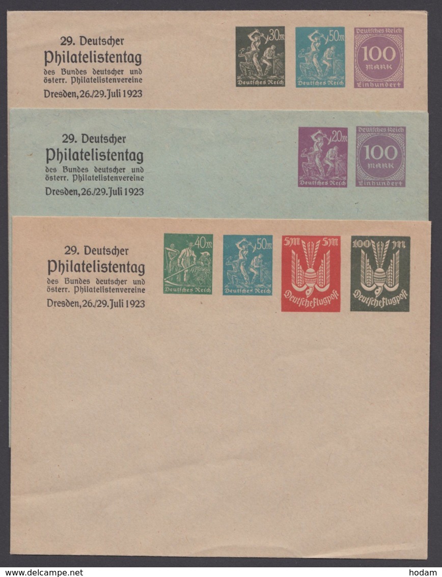 PU 92 C 1, 93 C 1, 96 C 1 "Philatelistentag Dresden", 1922, 3 Versch. Umschläge, Ungebraucht - Enveloppes