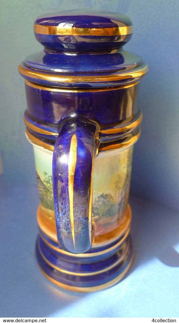Old Pottery RB Alcobaca Portugal Cobalt Blue Gold Hand Painted Jar Canister Lid - Alcobaca (PRT)