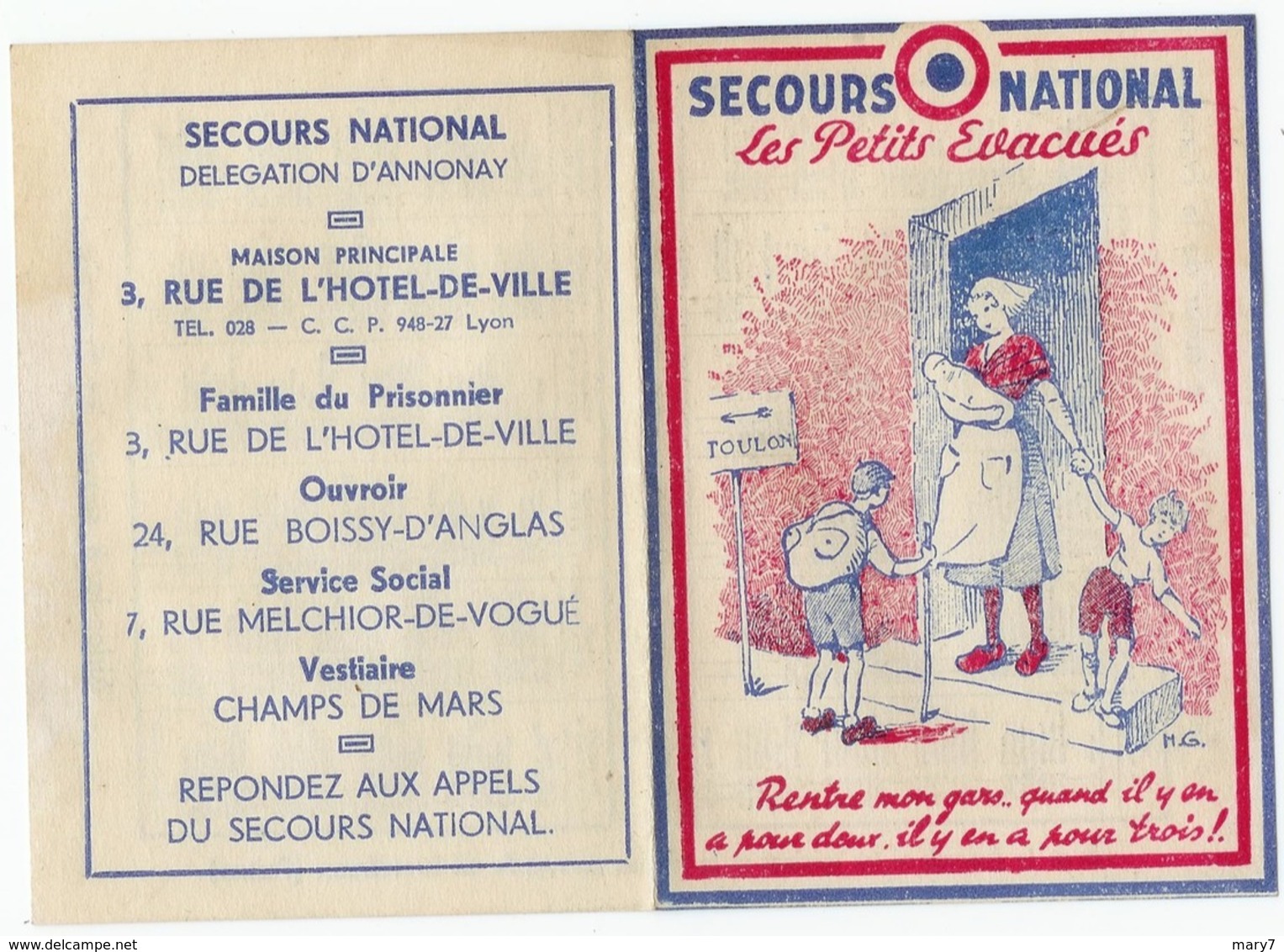 Secours National Les Petits Evacués 1944 - Petit Format : 1941-60