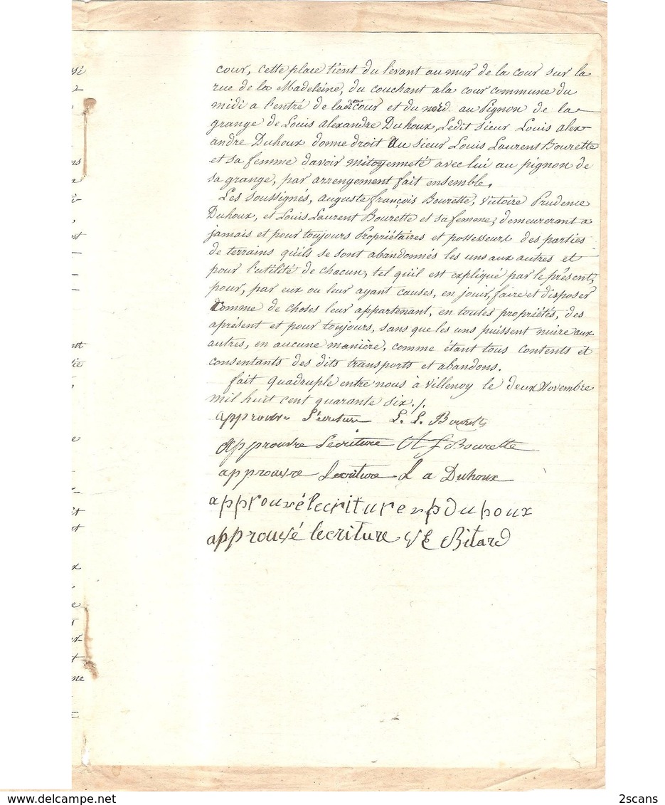 Dépt 77 - VILLENOY - 1846 - Transports Et Abandons (concernant Cour Commune à Villenoy) Entre BOURETTE, DUHOUX, BITARD - Villenoy