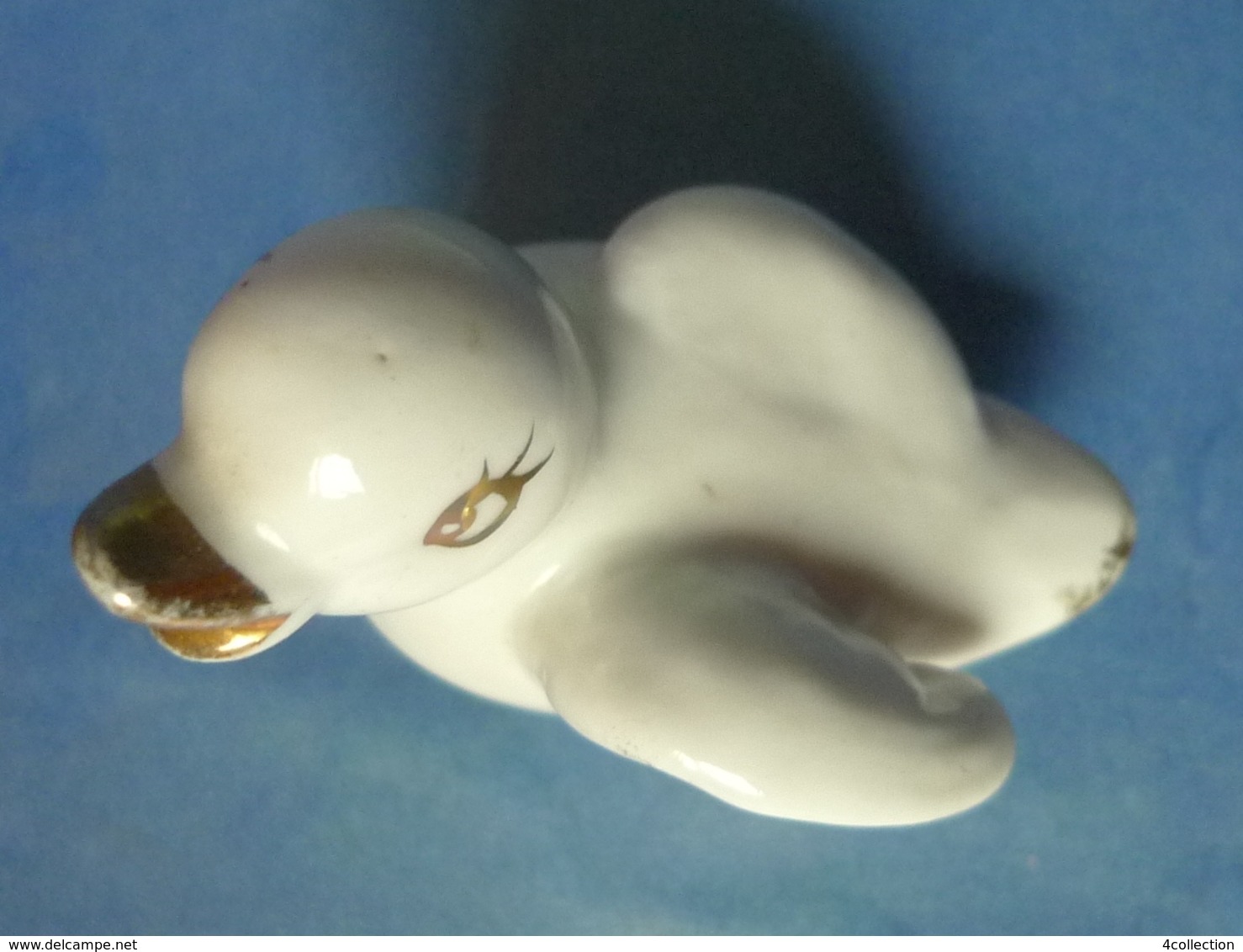 Vintage Antique Old Porcelain Duck Duckling Miniature Bird Figurine White Gold - Vögel