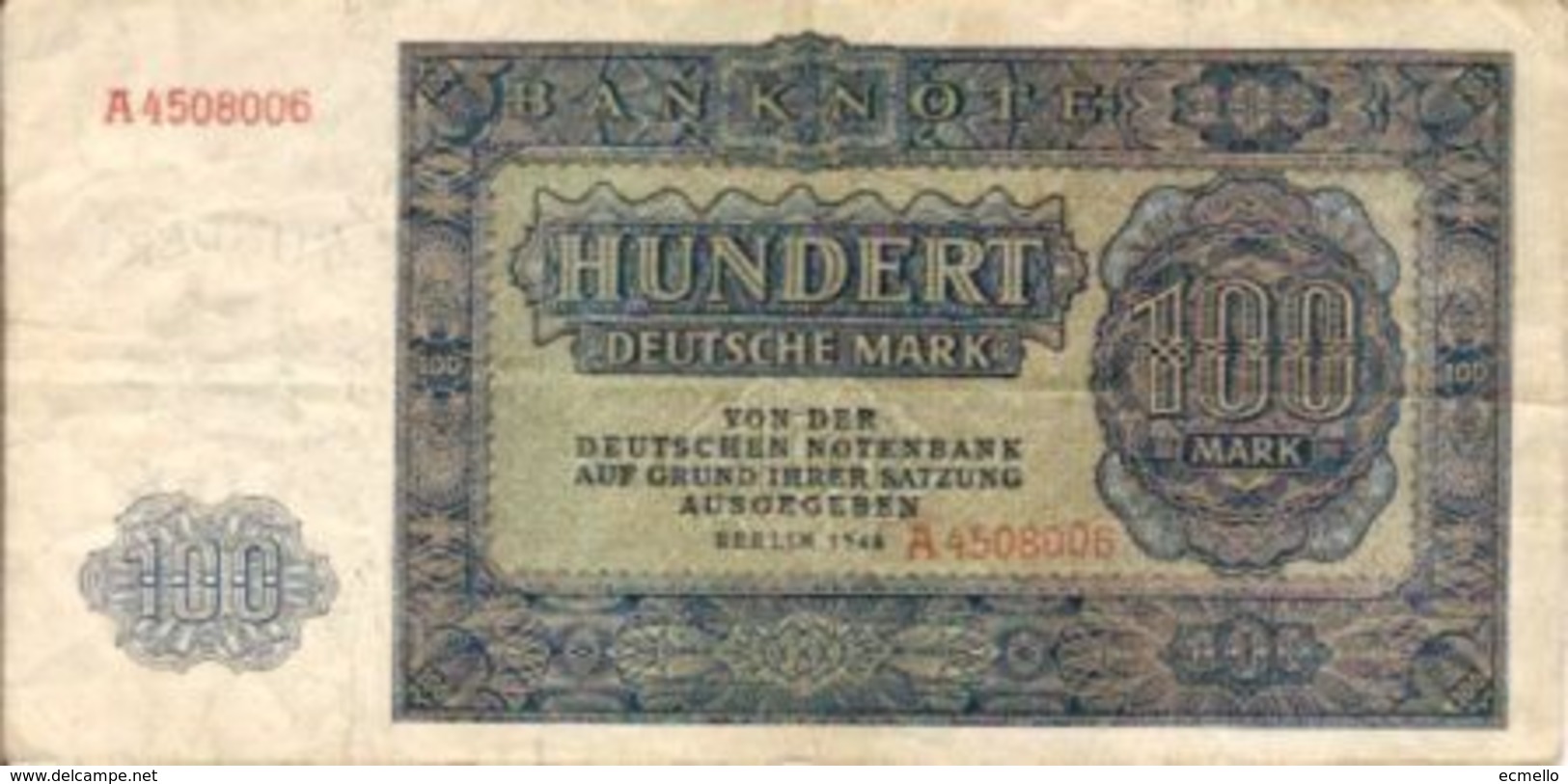 GERMANY DEM. REP.  P15b 100 MARK 1948 VF - 100 Deutsche Mark