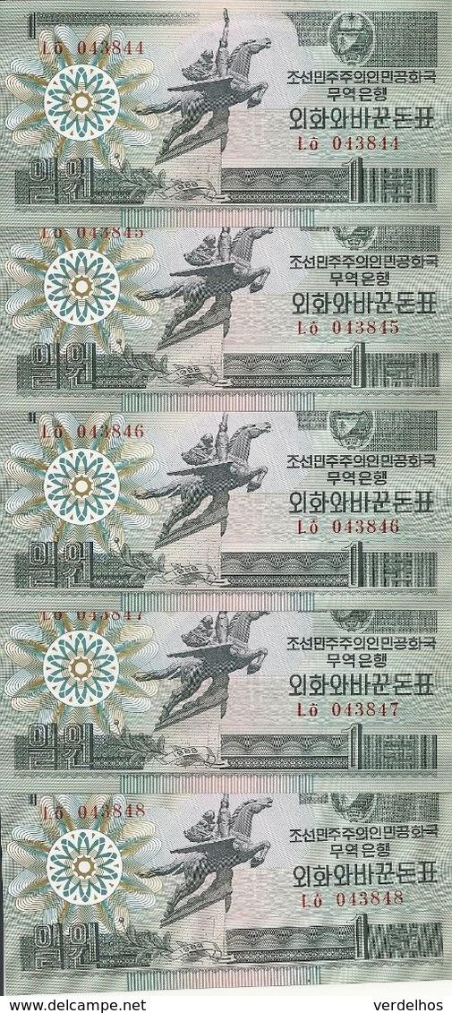 COREE DU NORD 1 WON 1988 UNC P 27 ( 5 Billets ) - Corée Du Nord