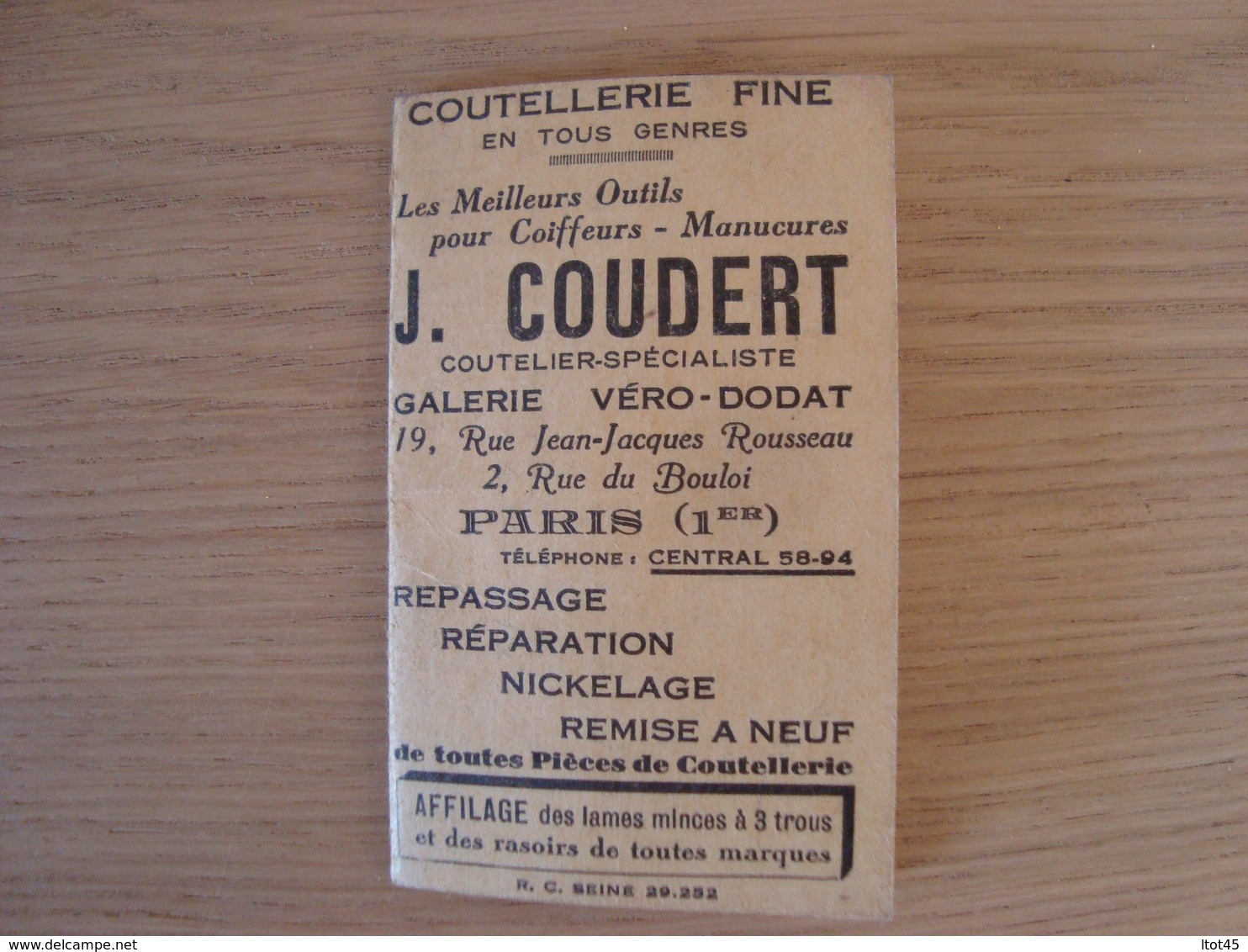DOCUMENT PUBLICITAIRE J. COUBERT COUTELLERIE PARIS - Advertising