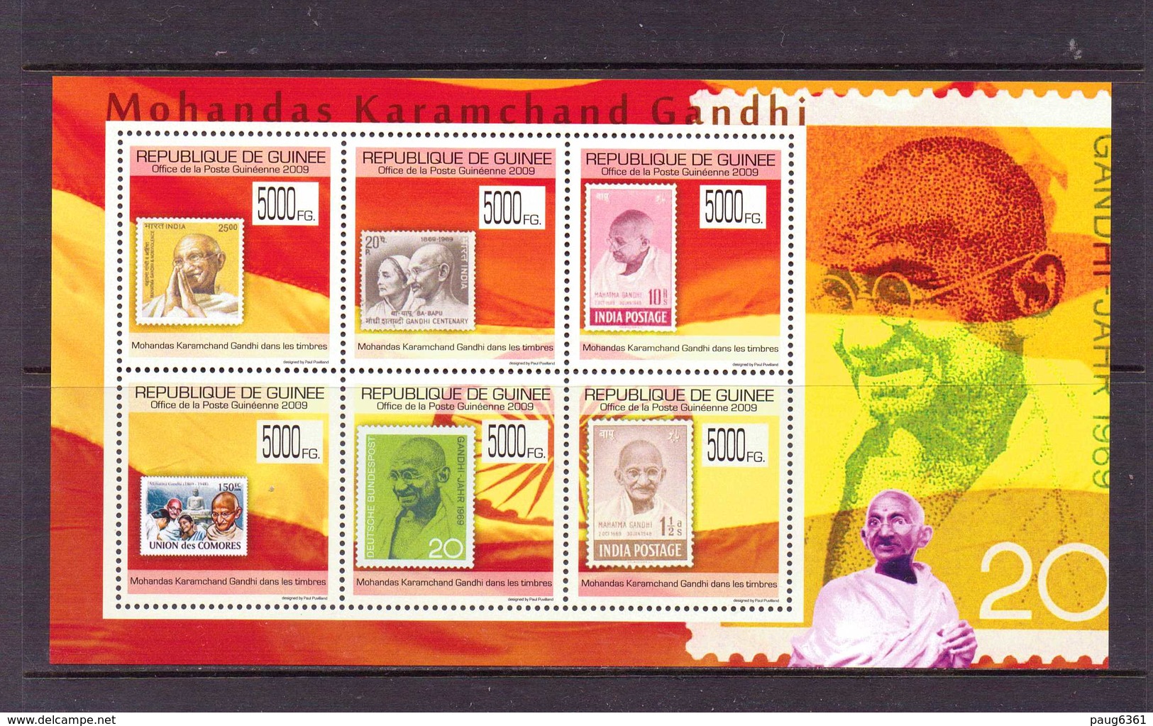 GUINEE  2009 TIMBRE SUR TIMBRE-GANDHI YVERT N°4516/21  NEUF MNH** - Mahatma Gandhi