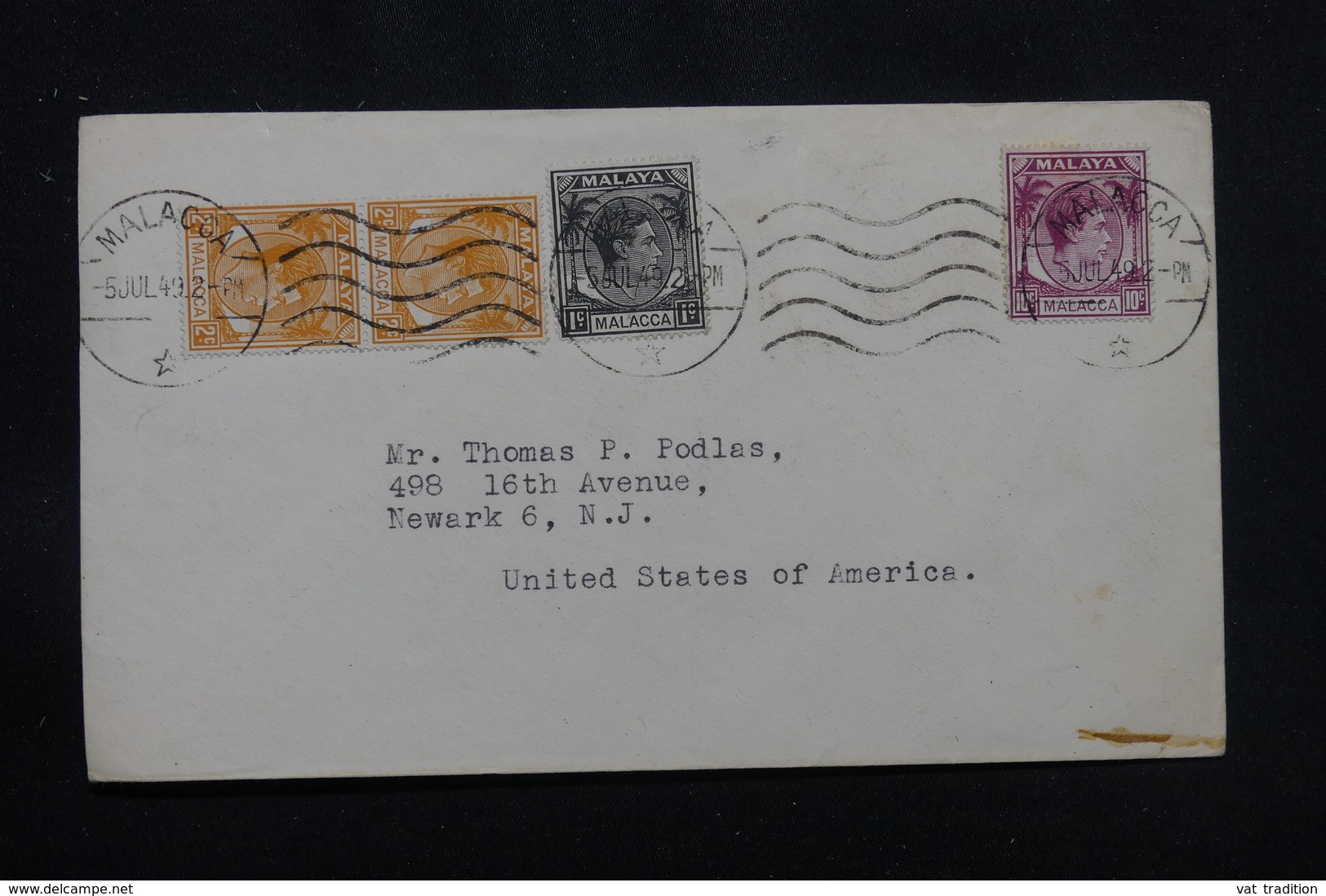 MALAISIE- Enveloppe De Malacca En 1949 Pour Les Etats Unis, Affranchissement Plaisant - L 57250 - Malayan Postal Union