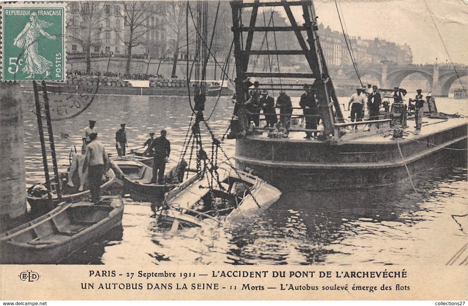 75004-PARIS-PONT DE L'ARCHECHEVE, 27 SEPTEMBRE 1911, UN AUTOBUS DANS LA SEINE 11 MORTS - Arrondissement: 04