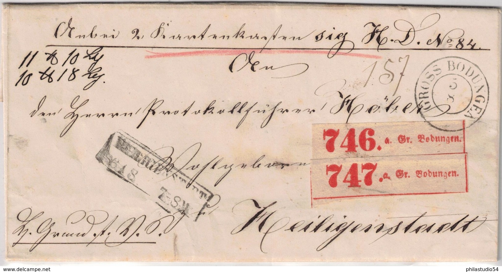 1865 (ca): Paketbegleitbrief Für 2 Pakete Ab "GROSS-BODUNGEN" Nach Heiligenstadt - Storia Postale