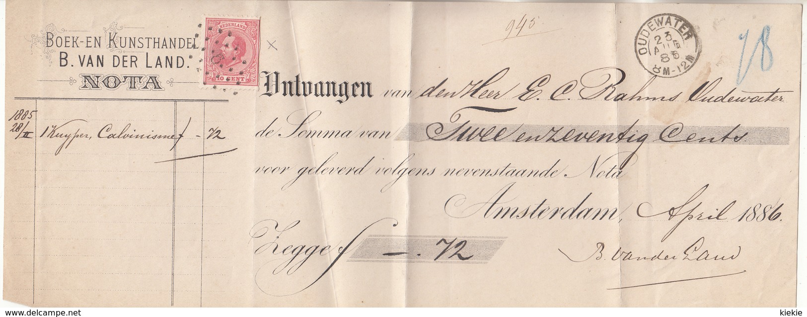 MOOIE OUDE ONTVANGSTNOTE VOOR 72 CENT UIT. 1886 - Pays-Bas