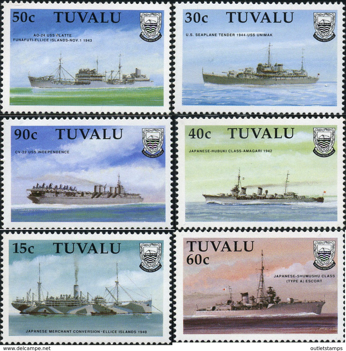 Ref. 213786 * NEW *  - TUVALU . 1990. SECON WORLD WAR. SHIPS OF JAPANESE AND AMERICAN FLEETS. BARCOS DE LAS FLOTAS JAPON - Tuvalu