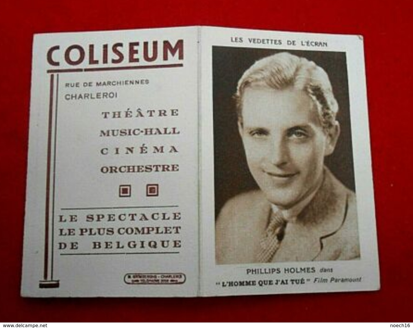 Calendrier De Poche 1933 Acteur Philips Holmes Cinéma Coliseum Charleroi - Kleinformat : 1921-40