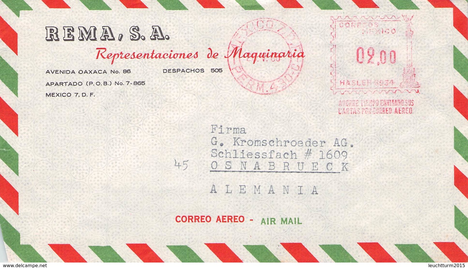 MEXICO - AIRMAIL 1966 - OSNABRÜCK /METER/ /ak685 - Mexique