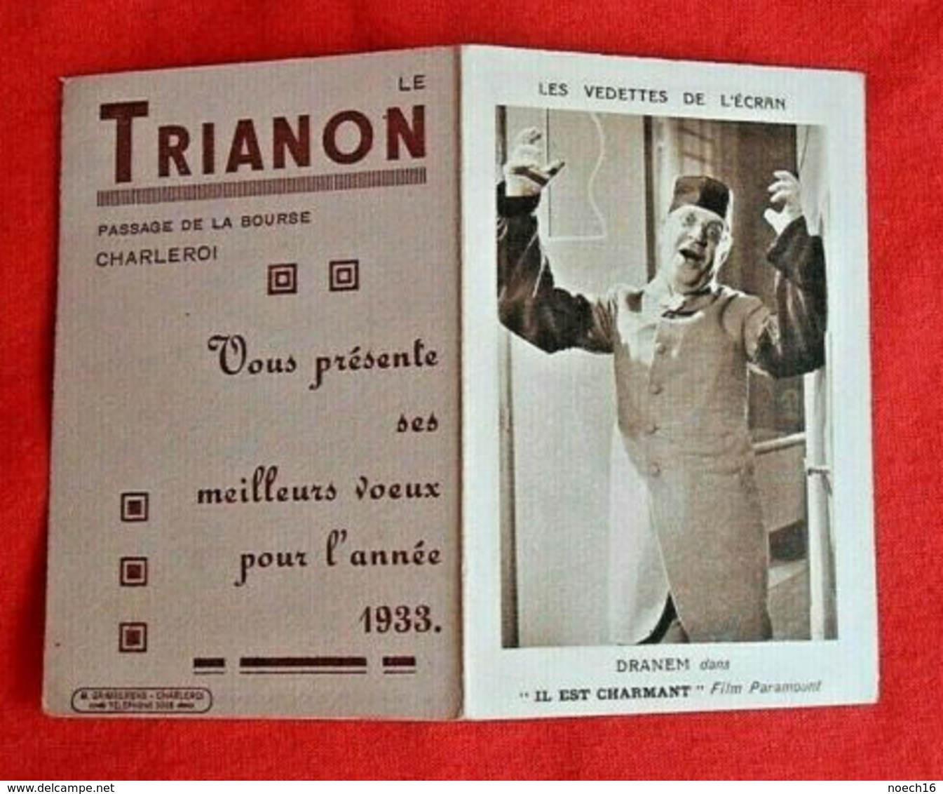 Calendrier De Poche 1933/ Acteur Dranem/ Charleroi - Cinéma Trianon - Klein Formaat: 1921-40