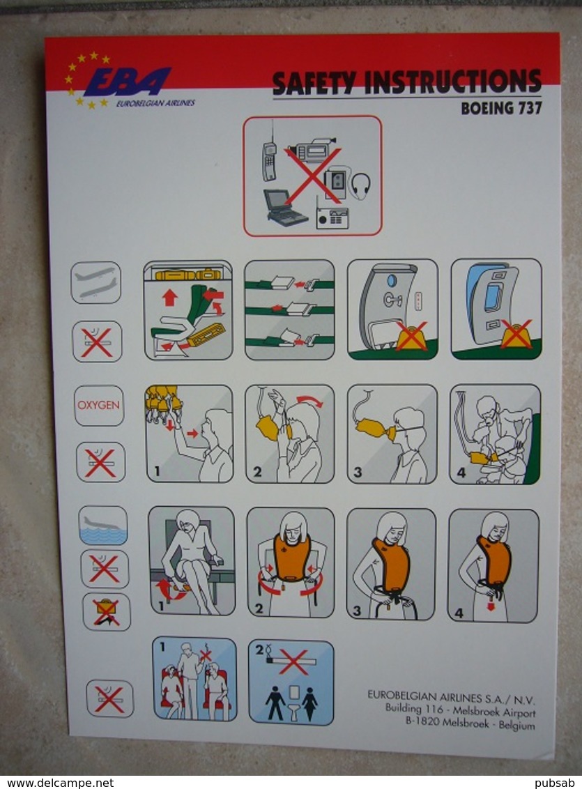 Avion / Airplane / EBA - Eurobelgian Airlines / Boeing B 737 / Safety Card / Consignes De Sécurité - Consignes De Sécurité