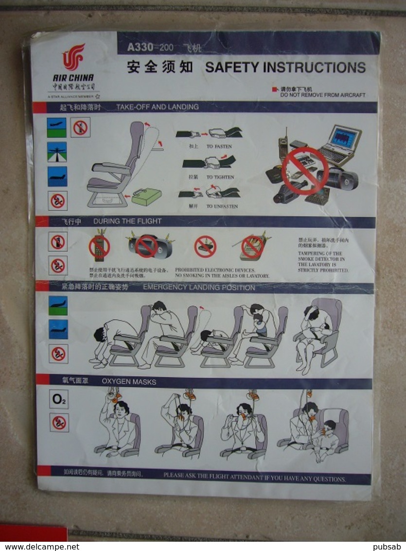 Avion / Airplane / AIR CHINA / Airbus A330-200 / Safety Card / Consignes De Sécurité - Scheda Di Sicurezza