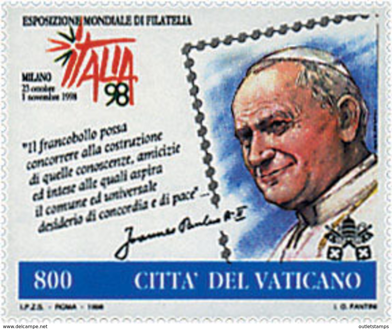 Ref. 57037 * NEW *  - VATICAN . 1998. ITALIA 98. INTERNATIONAL PHILATELIC EXHIBITION. ITALIA 98. EXPOSICION FILATELICA I - Unused Stamps