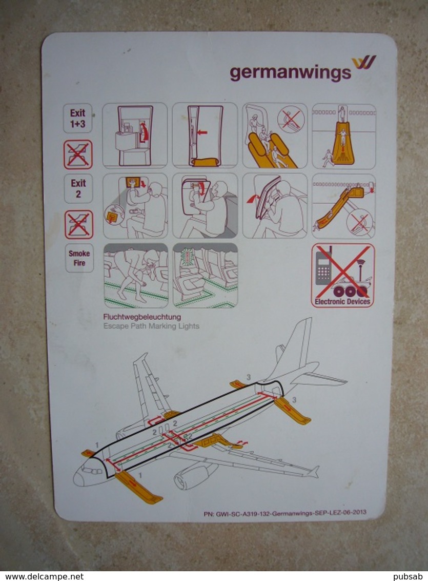 Avion / Airplane / GERMANWINGS / Airbus A319-132 / Safety Card / Consignes De Sécurité - Scheda Di Sicurezza