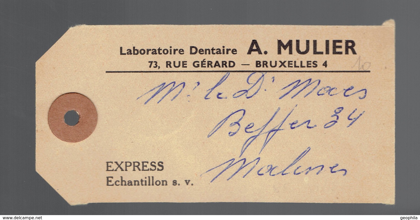 COB 693 + 712 ( Exportation ) / Etiquette D'échantillon Laboratoire Dentaire Mulier Bruxelles 6 XII 1949=> Malines - Lettres & Documents