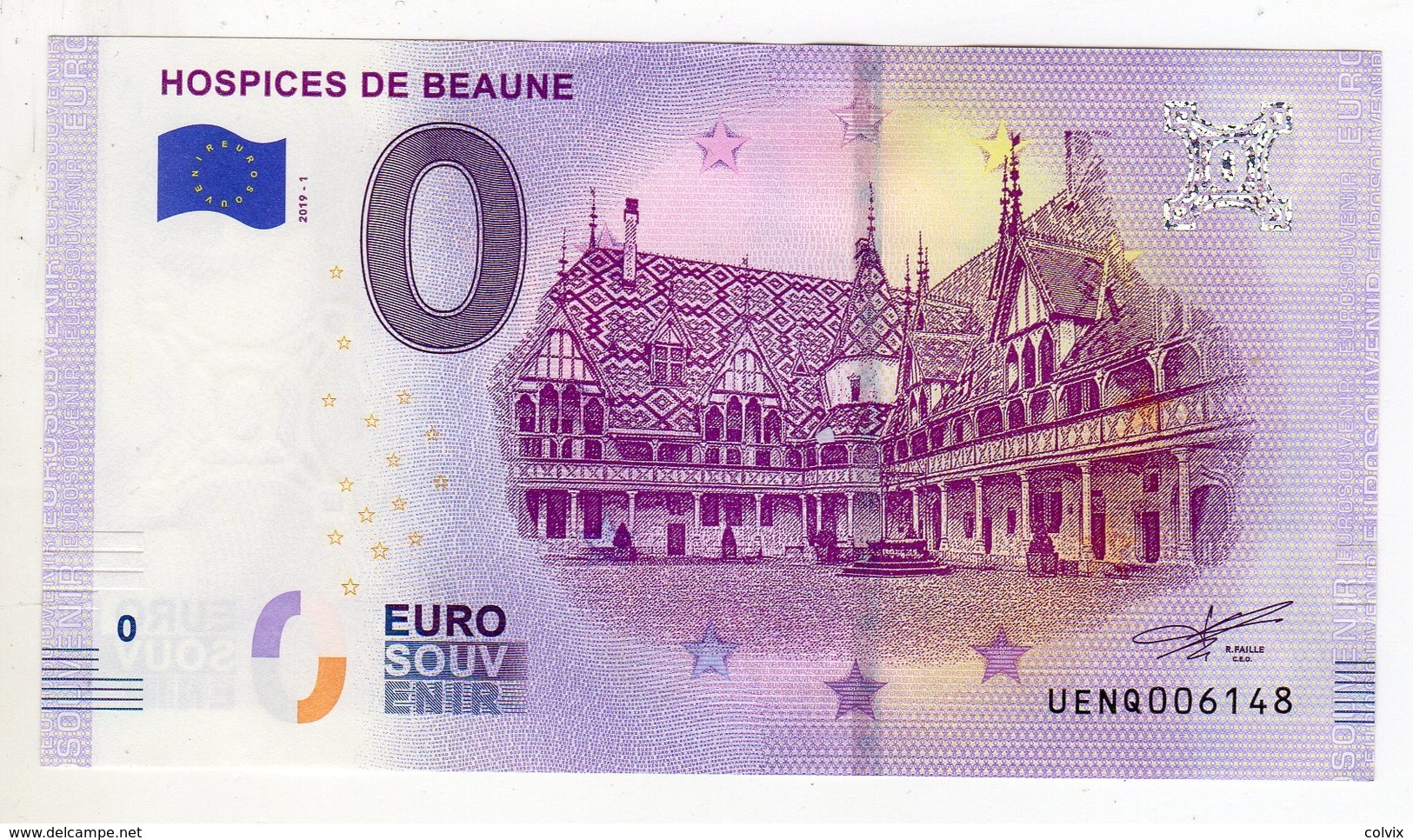 2019-1 BILLET TOURISTIQUE FRANCE 0 EURO SOUVENIR N° UENQ006149 HOSPICES DE BEAUNE - Privatentwürfe