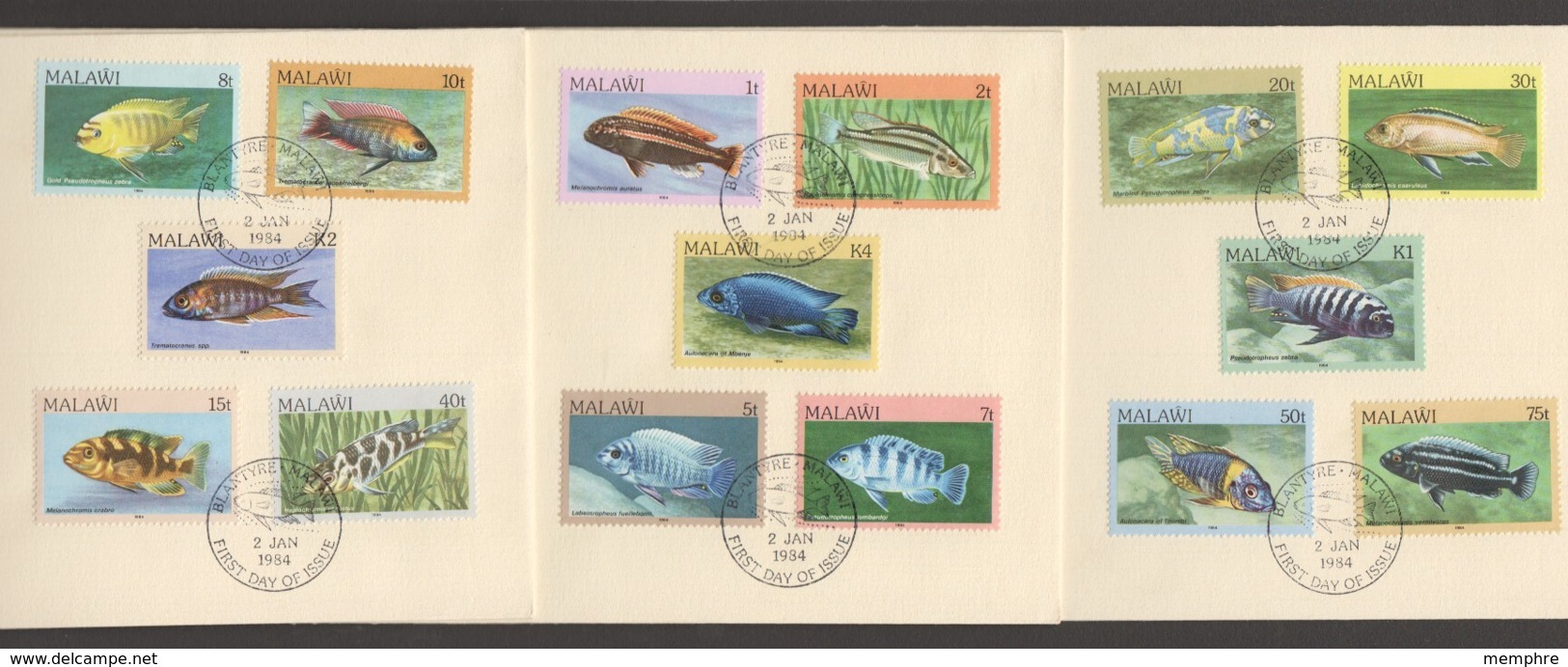 1984 Fishes Of Lake Malawi Complete Set Of 15 On 3 Unaddressed FDCs - Malawi (1964-...)