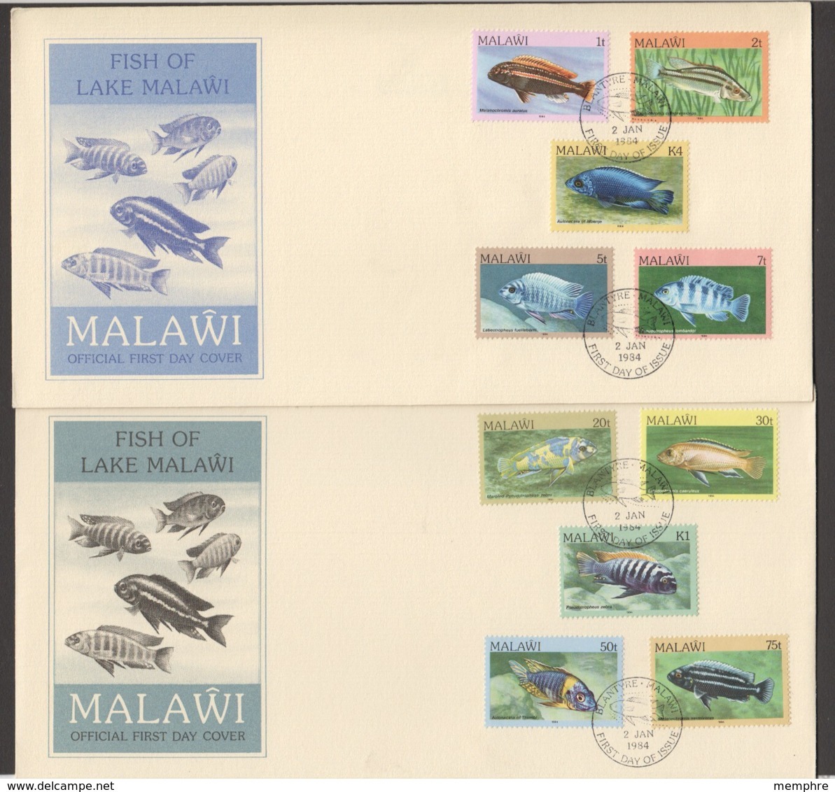 1984 Fishes Of Lake Malawi Complete Set Of 15 On 3 Unaddressed FDCs - Malawi (1964-...)