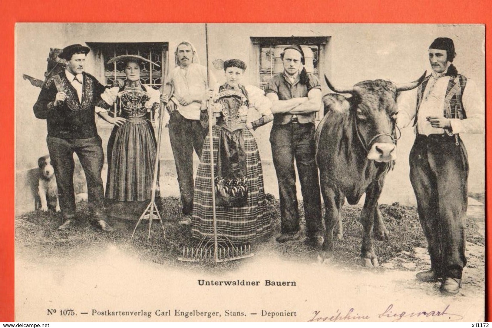 MM-33 Unterwaldner Bauern Foto-Karte Familie, Armaillis. Carl Engelberger Stans No 1075.Pionier, Gelaufen 1903 - Stans